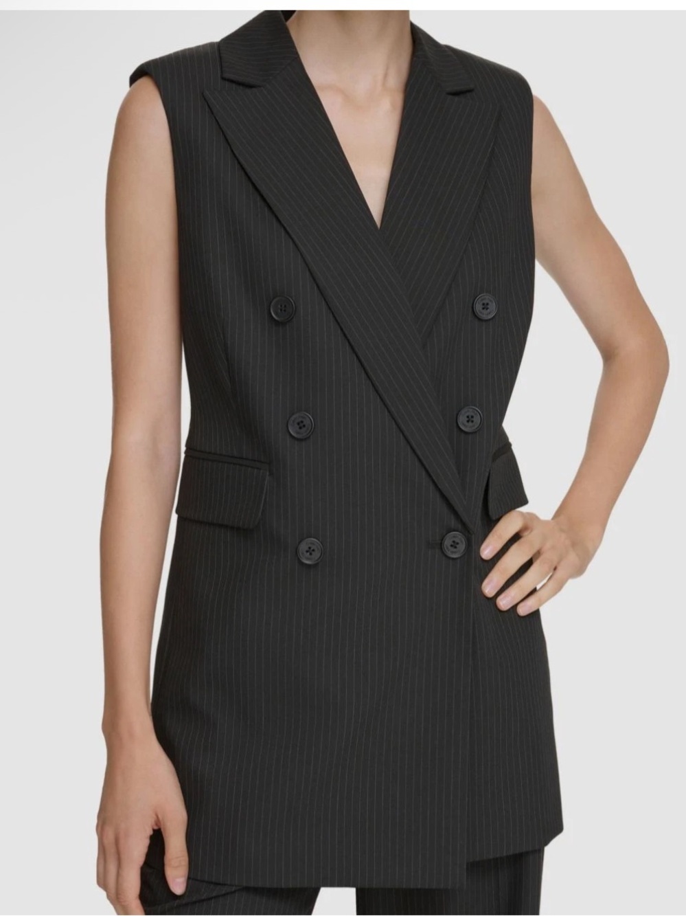 Calvin Klein Men's Black Pinstripe Double-Breasted Sleeveless Blazer Vest​